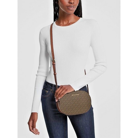 New Michael Kors Jet Set Travel Medium Signature Logo Crossbody Bag Brown - Picture 3 of 3